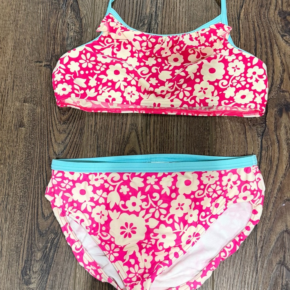 Mini Boden Floral Pink and Cream Bikini Set size 10